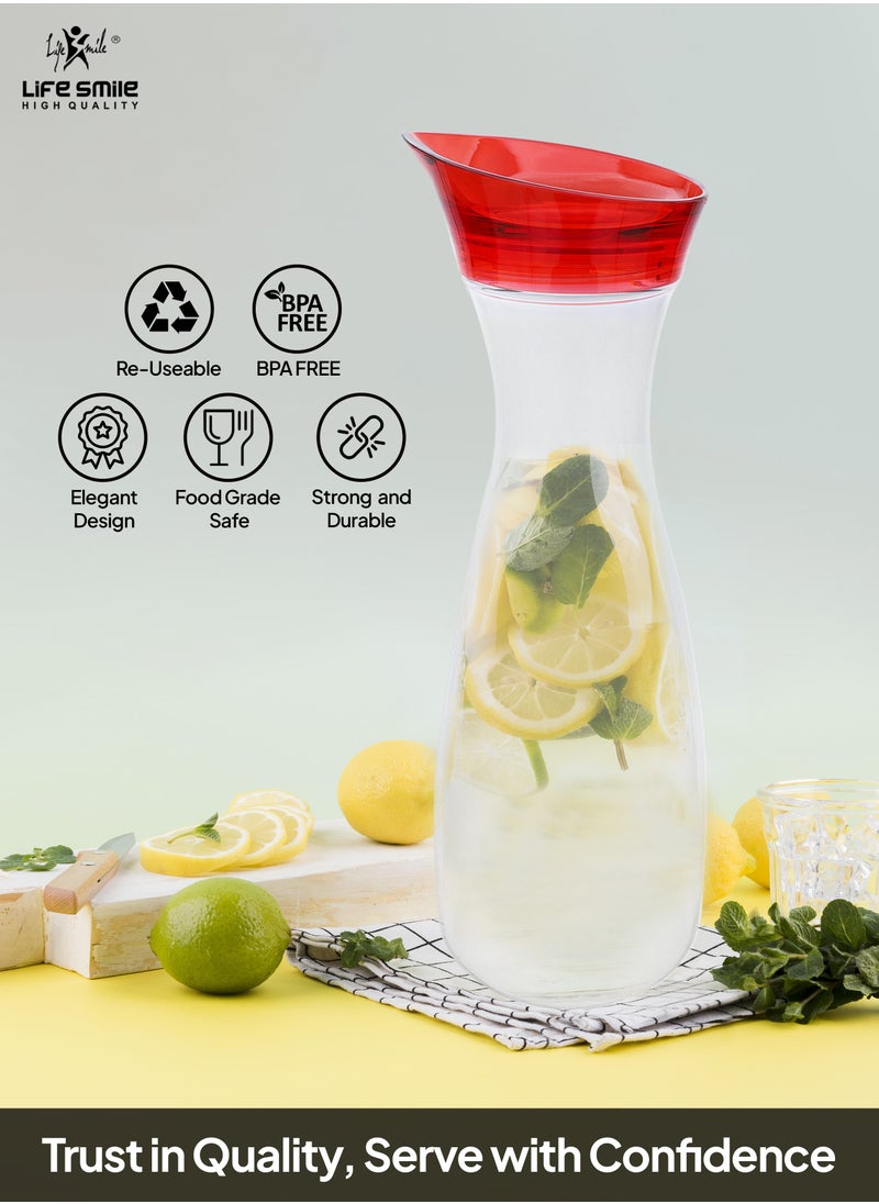 Life Smile - LIFE SMILE Shatterproof Acrylic Water Bottle with Leakproof Lid - BPA-Free, Eco-Friendly Juice Pitcher - Ideal for Water, Iced Tea, Cold Brew, and Beverages (Red, 1 L) - Image 1