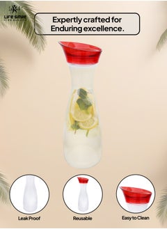 Life Smile LIFE SMILE Shatterproof Acrylic Water Bottle with Leakproof Lid - BPA-Free, Eco-Friendly Juice Pitcher - Ideal for Water, Iced Tea, Cold Brew, and Beverages (Red, 1 L)  - Image 5