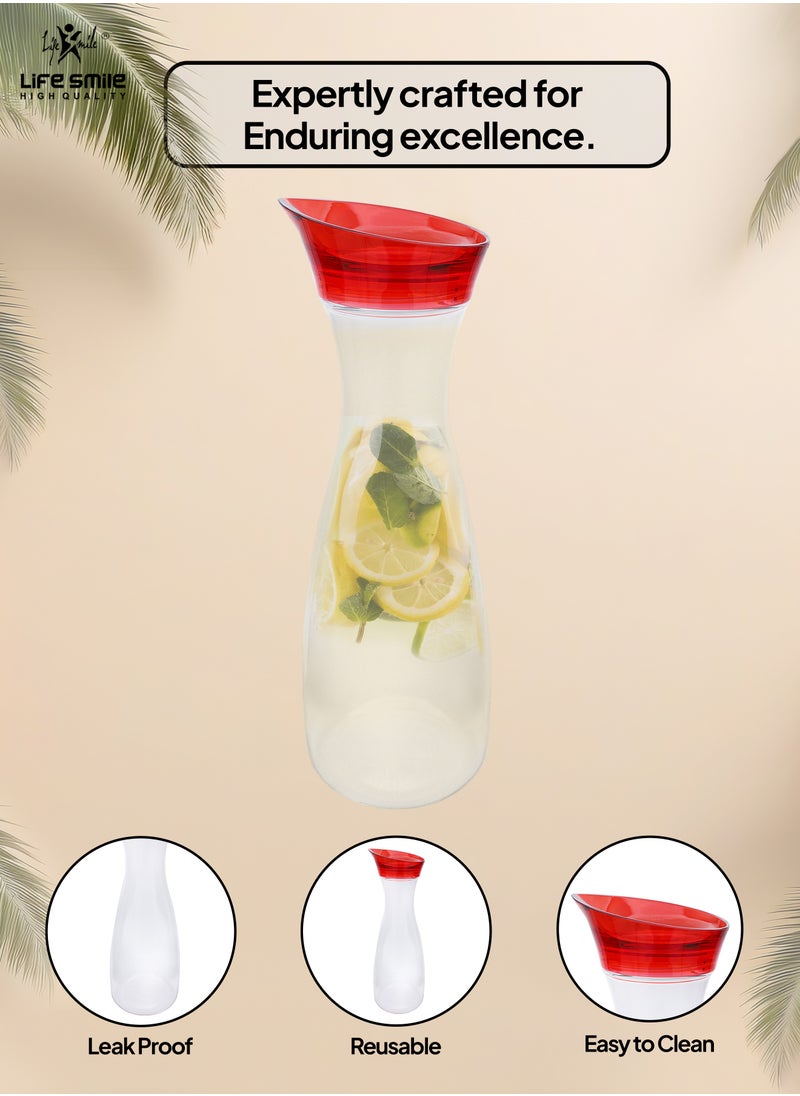 Life Smile - LIFE SMILE Shatterproof Acrylic Water Bottle with Leakproof Lid - BPA-Free, Eco-Friendly Juice Pitcher - Ideal for Water, Iced Tea, Cold Brew, and Beverages (Red, 1 L) - Image 1