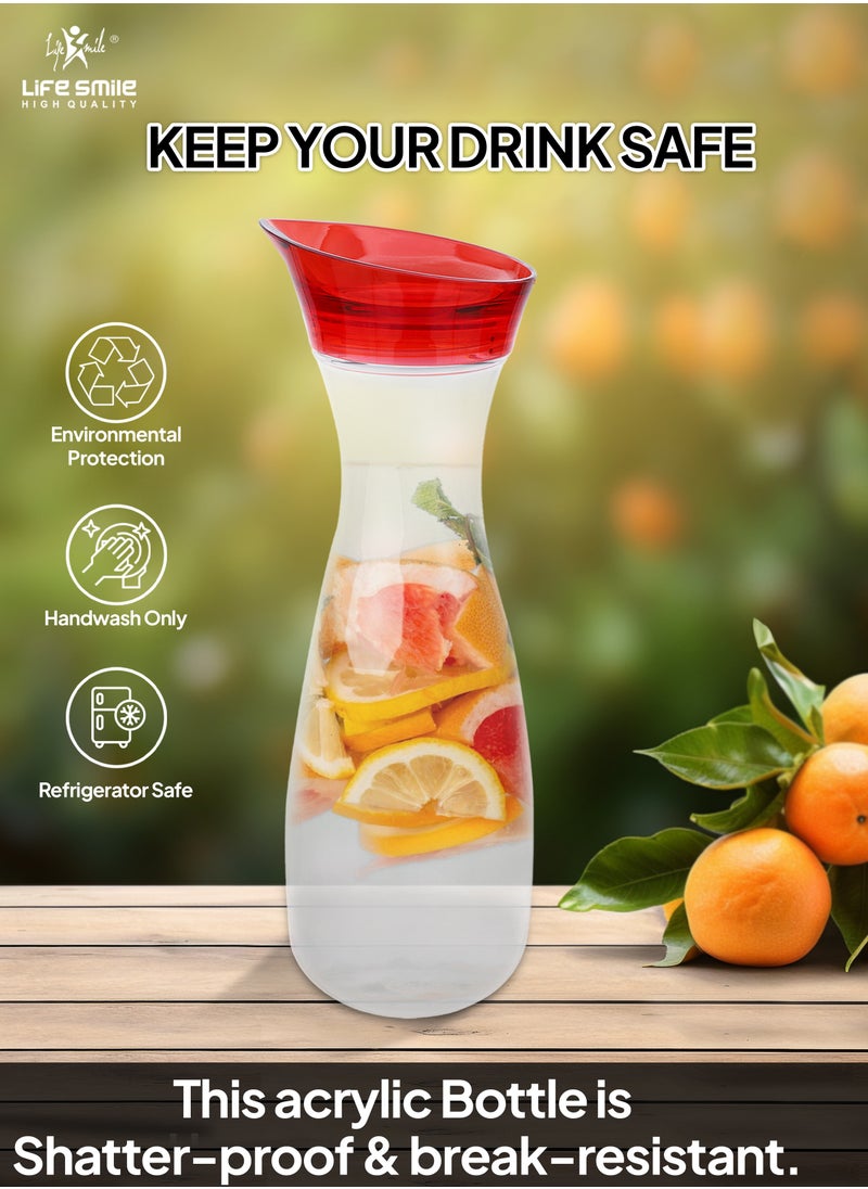 Life Smile - LIFE SMILE Shatterproof Acrylic Water Bottle with Leakproof Lid - BPA-Free, Eco-Friendly Juice Pitcher - Ideal for Water, Iced Tea, Cold Brew, and Beverages (Red, 1 L) - Image 1