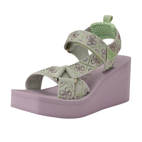Guess Women's DAWSIN Wedge Sandal, Light Green/Purple Rhinestone Logo 330, 8 - Image 1