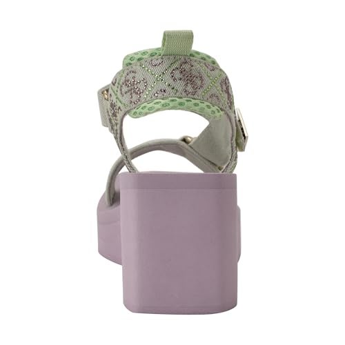 Guess Women's DAWSIN Wedge Sandal, Light Green/Purple Rhinestone Logo 330, 8 - Image 3