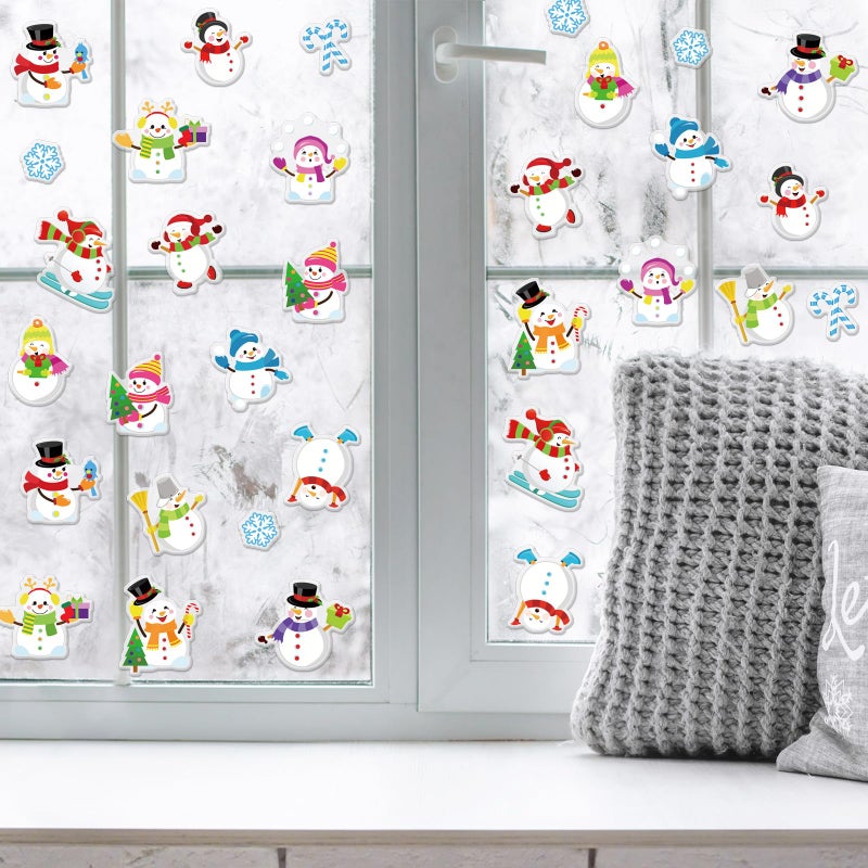 Whaline 2 Sheet Winter Thick Gel Clings Colorful Snowman Theme Window Gel Decals Reusable Cute Winter Window Clings for Home Classroom Nursery Xmas Holiday Supplies - Image 2