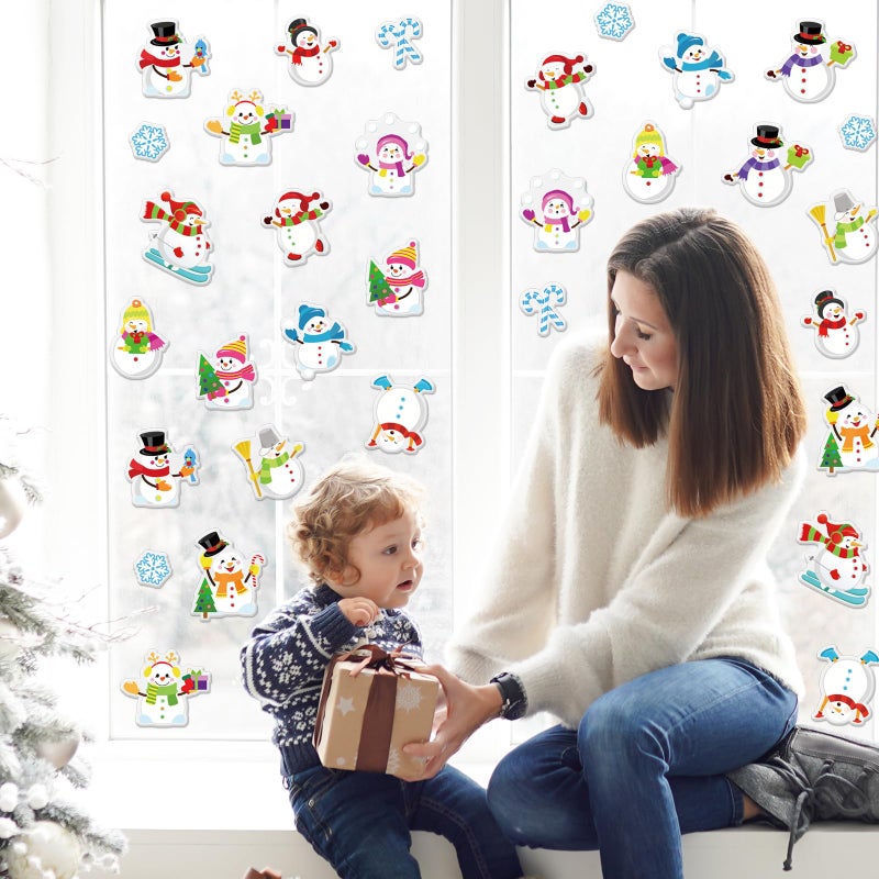 Whaline 2 Sheet Winter Thick Gel Clings Colorful Snowman Theme Window Gel Decals Reusable Cute Winter Window Clings for Home Classroom Nursery Xmas Holiday Supplies - Image 4