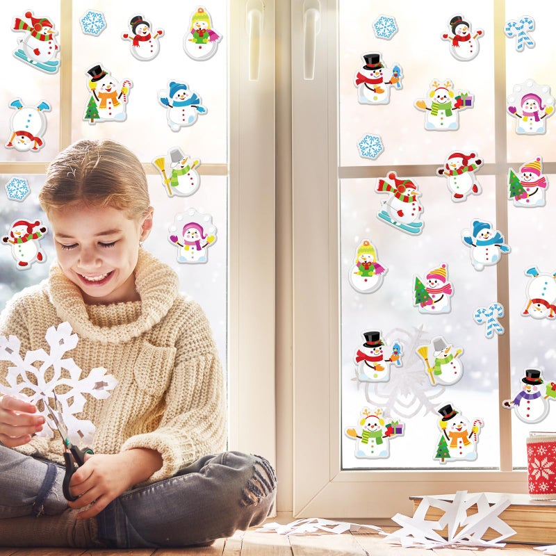 Whaline 2 Sheet Winter Thick Gel Clings Colorful Snowman Theme Window Gel Decals Reusable Cute Winter Window Clings for Home Classroom Nursery Xmas Holiday Supplies - Image 3