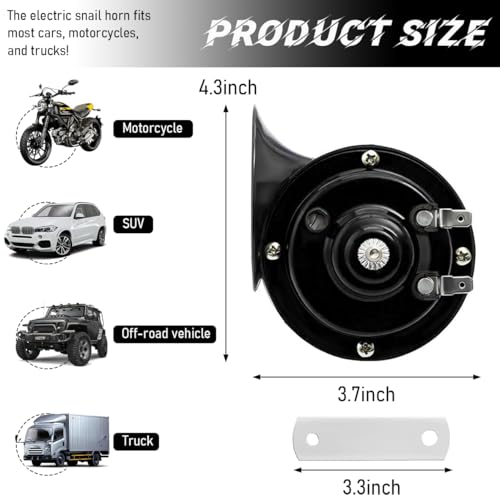 Yourkar Loud Car Horn, 12V Waterproof Snail Electric Horn, 303DB High Tone Horns Replaces for Cars, SUVs, Trucks, Motorcycles, Electric Cars, Universal Car Accessories (Black) - Image 2