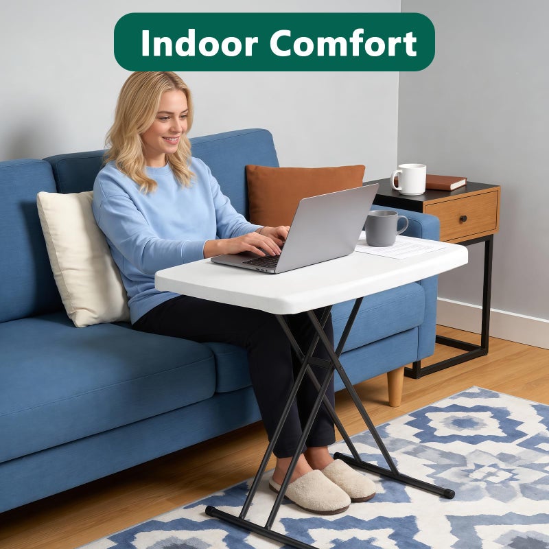 MAKE CHANGES Folding Table 30 Inch - Small Desk Adjustable Height TV Tray for Laptop, Couch, Camping - Heavy Duty Utility Foldable Table for Small Spaces, No Assembly Required, Snowy Granite - Image 2
