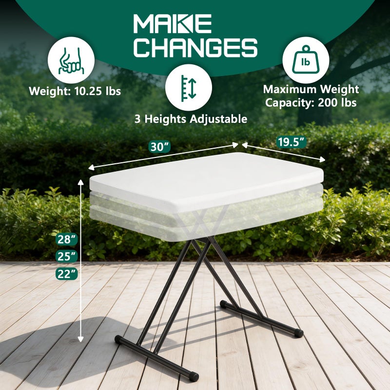 MAKE CHANGES Folding Table 30 Inch - Small Desk Adjustable Height TV Tray for Laptop, Couch, Camping - Heavy Duty Utility Foldable Table for Small Spaces, No Assembly Required, Snowy Granite - Image 5