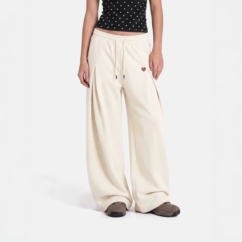 European American Slouchy Heart Embroidery Wide Leg Sweatpants High Waist Drawstring Loose Straight Casual Pants - Image 1