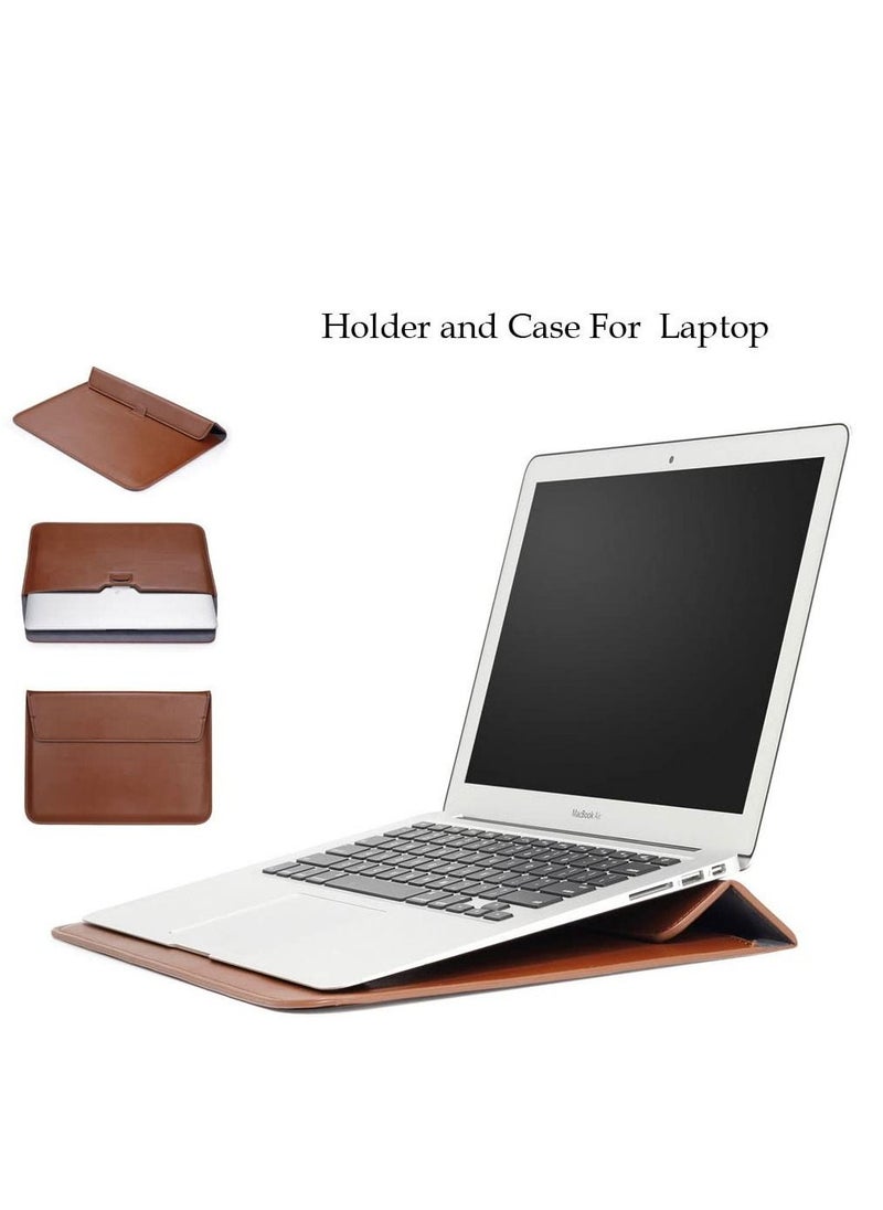 Generic Ultra-slim Case/Water-Resistant PU Leather w/ Adjustable Stand 13.3 Inch Laptop Sleeve Case for MacBook Air 13-inch Retina/ Pro 13" Notebook 13.3" Envelope Case Pouch Bag (Brown)  - Image 2