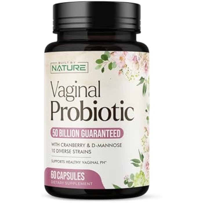 Built by Nature Vaginal Probiotics for Women – pH Balance & Feminine Health with Prebiotics, Lactobacillus & Cranberry Extract – 50 Billion CFU – Support UT, Vaginal Odor & Flora – 60 Capsules - Image 1