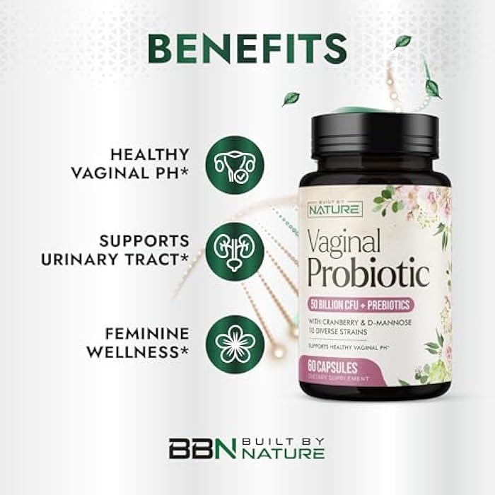 Built by Nature Vaginal Probiotics for Women – pH Balance & Feminine Health with Prebiotics, Lactobacillus & Cranberry Extract – 50 Billion CFU – Support UT, Vaginal Odor & Flora – 60 Capsules - Image 4