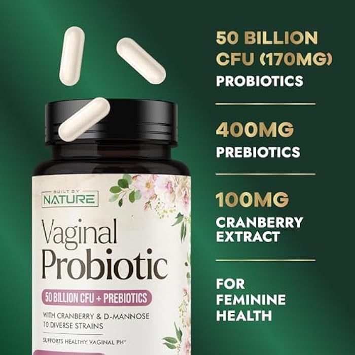 Built by Nature Vaginal Probiotics for Women – pH Balance & Feminine Health with Prebiotics, Lactobacillus & Cranberry Extract – 50 Billion CFU – Support UT, Vaginal Odor & Flora – 60 Capsules - Image 3