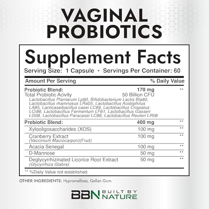 Built by Nature Vaginal Probiotics for Women – pH Balance & Feminine Health with Prebiotics, Lactobacillus & Cranberry Extract – 50 Billion CFU – Support UT, Vaginal Odor & Flora – 60 Capsules - Image 2