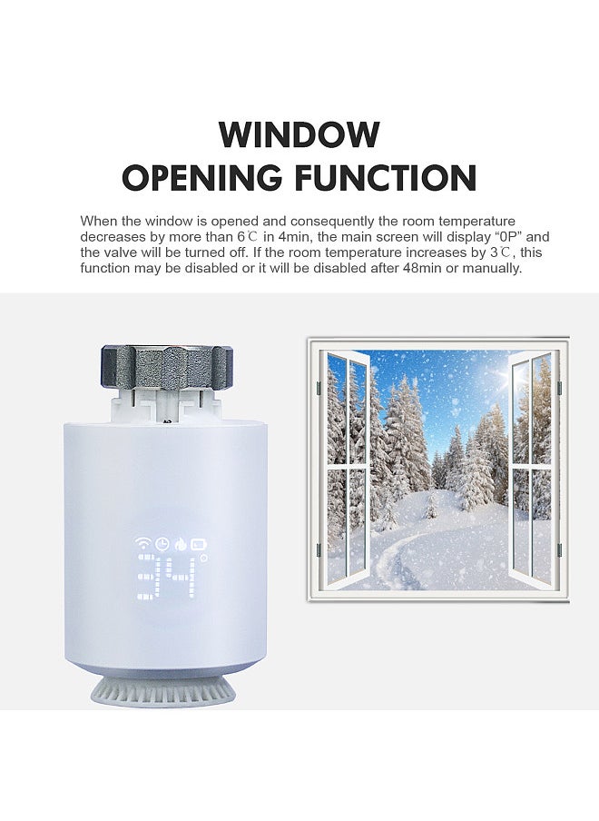 Thermostatic Radiator Valve Programmable Smart Radiator Thermostat APP Control Voice Control Compatible with Alexa Google Assistant Window Opened Detection Anti Freezing Function（ Hub Required)