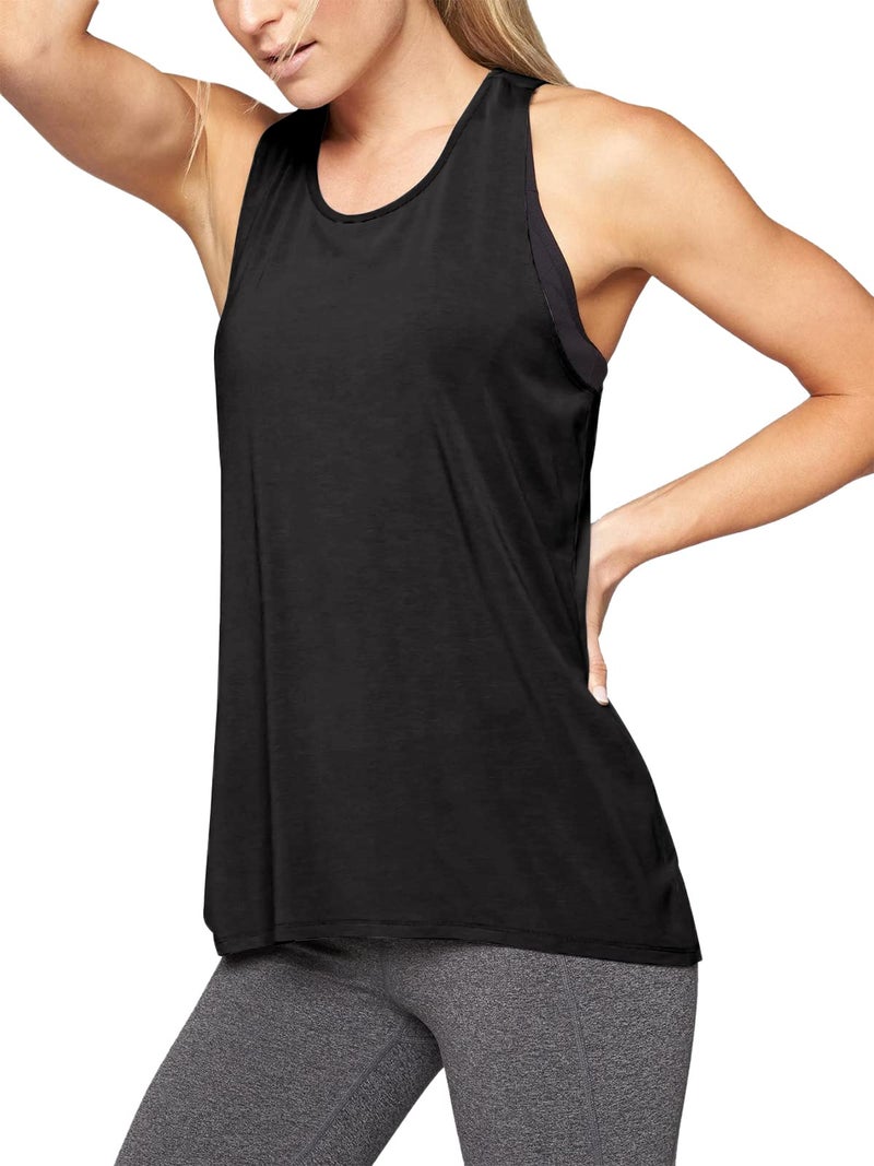 Mippo Womens Workout Tops Yoga Clothes Gym Tennis Shirts Athletic Long Workout Racerback Tank Tops for Women Black XL - Image 2