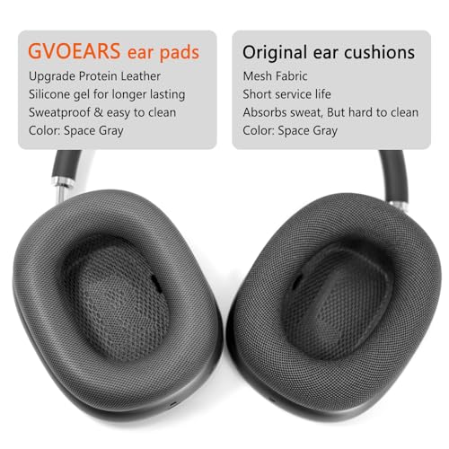 G GVOEARS وسائد أذن بديلة فاخرة لسماعات أبل AirPods Max، وسائد أذن من جلد البروتين ورغوة الذاكرة مع عزل ممتاز للضوضاء (أسود) - Image 4