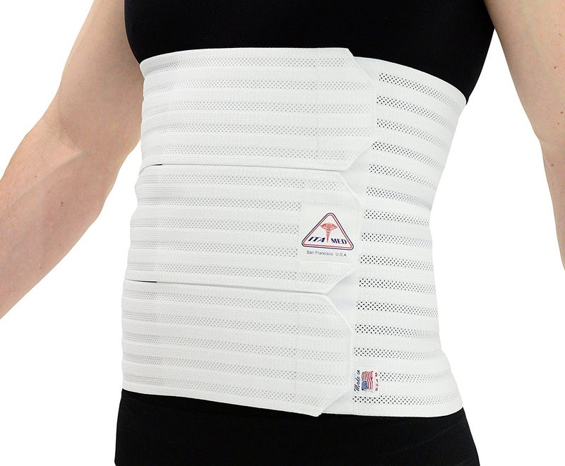 ITAMED 12 Abdominal Binder for Men Adjustable Breathable Post Surgery Compression Garment Ideal for PostSurgical Patients Individuals with Hernias White Small