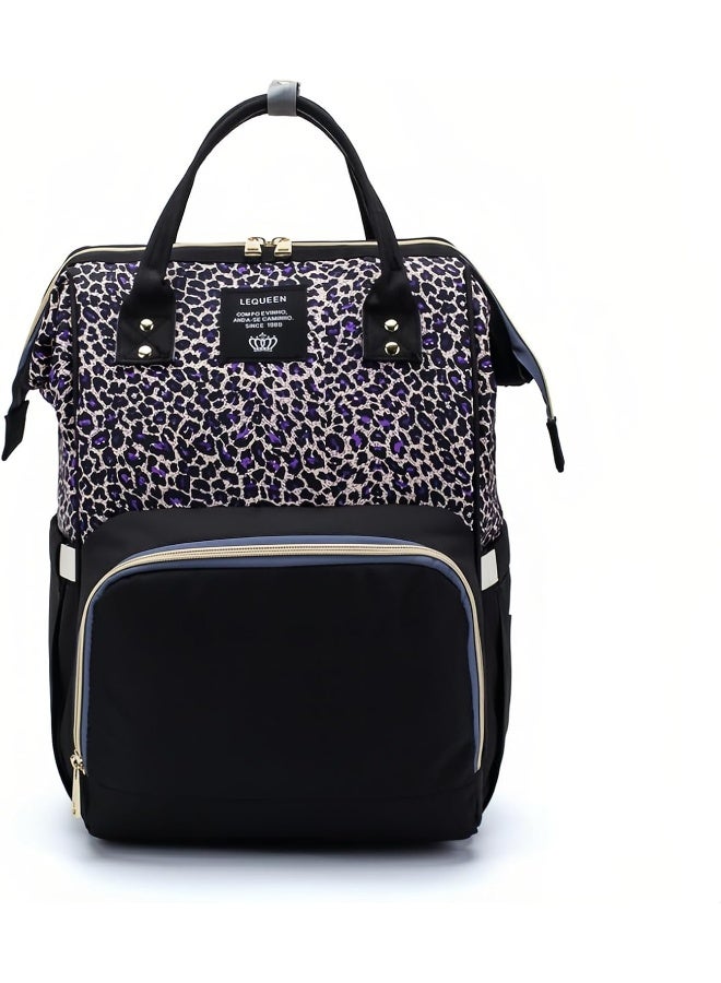 LEQUEEN Armbq Leopard Print Diaper Bag Backpack Multi-Function Diaper Bag for Baby Care Waterproof Travel Baby Bag for Mom - Image 1