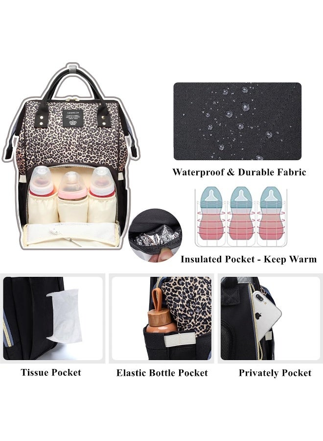 LEQUEEN Armbq Leopard Print Diaper Bag Backpack Multi-Function Diaper Bag for Baby Care Waterproof Travel Baby Bag for Mom - Image 5