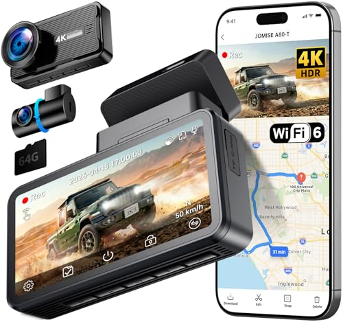 JOMISE 4K Dash Cam Front and Rear 360 Interior Rear Camera for Cabin Side Rear Dash Camera for Cars with 64GB Card LowLight Sensor WiFi 6 GPS Touch Screen HDR WDR Support 1TB A80T - Image 1