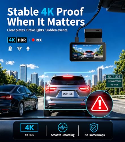 JOMISE 4K Dash Cam Front and Rear 360 Interior Rear Camera for Cabin Side Rear Dash Camera for Cars with 64GB Card LowLight Sensor WiFi 6 GPS Touch Screen HDR WDR Support 1TB A80T - Image 3