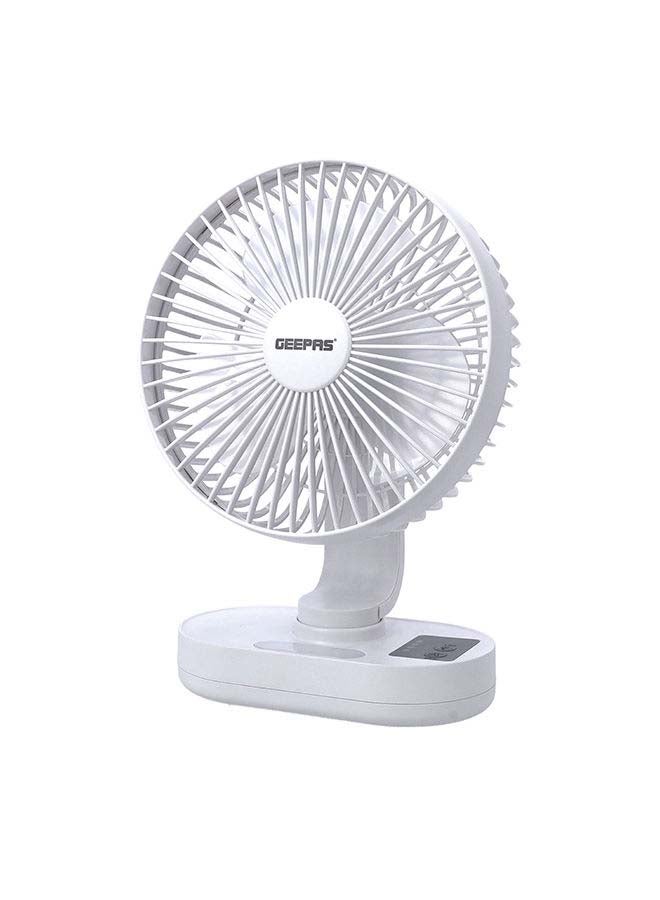 GEEPAS 8-inch Rechargeable Fan with Night Light | 3 Speed Settings | Rechargeable Lithium Battery with 9hrs Working | 3 Blade Fan with Adjustable Head GF21157 White - Image 1