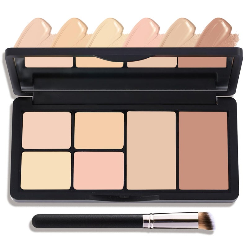 6 Colors Correcting Concealer PaletteContouring Highlighting Concealer Palette Makeup Kit with BrushFoundation Makeup Cream Contour Palette for Conceals Dark CirclesBlemish02