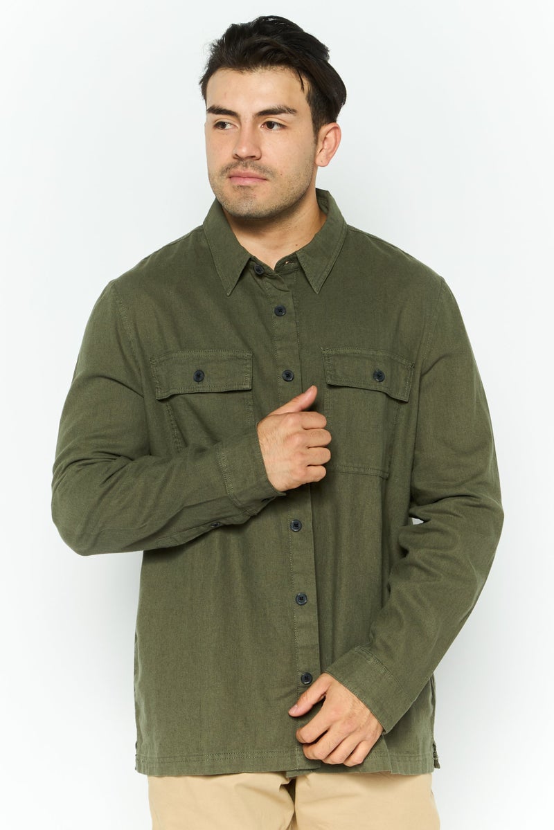 Threadbare Men Regular Fit Solid Long Sleeves Casual Shirt, Khaki - Image 1