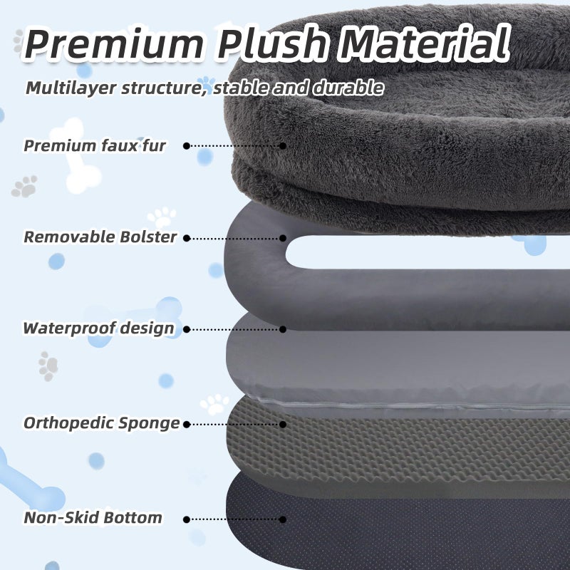 WROS Human Dog Bed, 71''x45''x12'' Size Fits You and Pets, Washable Faux Fur Pet Bed for People Doze Off, Napping Orthopedic Dog Bed, Present Plump Pillow, Blanket, Strap - Dark Grey - Image 4