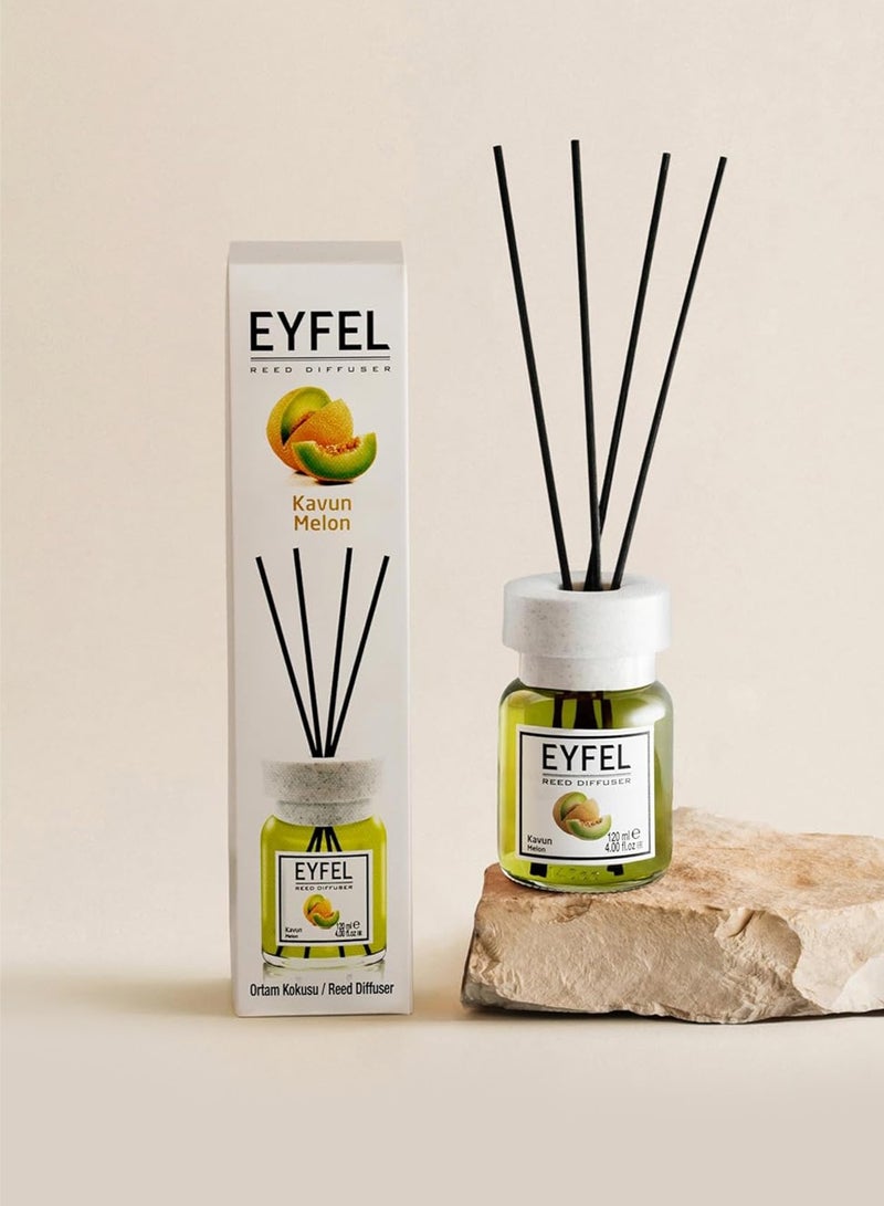 آيفيل معطر منزلي يدوم طويلاً برائحة البطيخ (كافون) 120 مل | عطر منزلي منعش بنكهة الفواكه | موزع عطور فاخر من إيفل مع 4 أعواد من الخيزران - Image 2