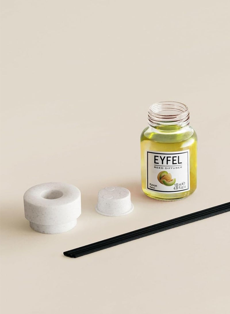 آيفيل معطر منزلي يدوم طويلاً برائحة البطيخ (كافون) 120 مل | عطر منزلي منعش بنكهة الفواكه | موزع عطور فاخر من إيفل مع 4 أعواد من الخيزران - Image 3