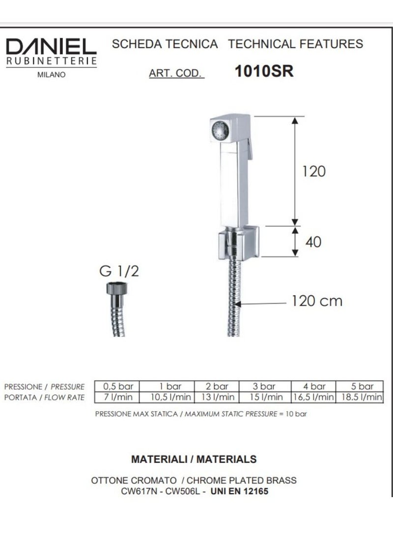 Daniel Oasis shut off hand shower Art. 1010DC flex  cm 120 and brass shower holder  Art. 1010SRLT - Image 3