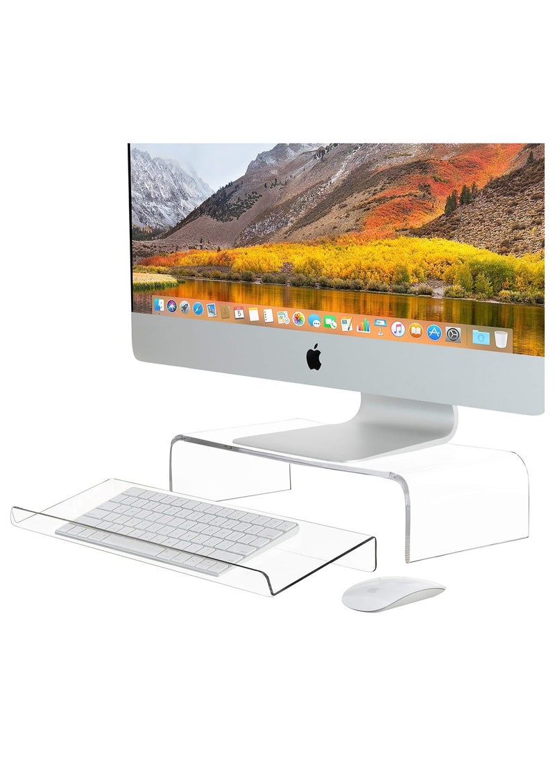 TPGP Acrylic Monitor Riser & Keyboard Stand for Home Office Business Gamers Schools | Multi Media Computer Desk Stand | Angled & Tilted Keyboard Tray Riser | Create Ergonomic Working Space - Image 1