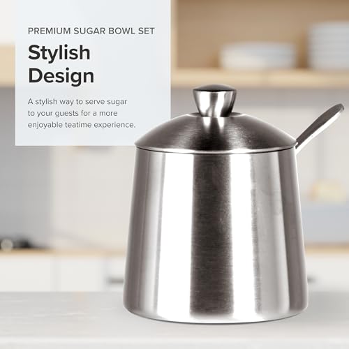 Frieling USA 18/10 Brushed Stainless Steel Sugar Bowl with Lid & Spoon - 10 oz Sugar Container & Dispenser with Pour Spout - Countertop Jar with Spoon Holder for Cubes, Packets & Condiments - Image 4