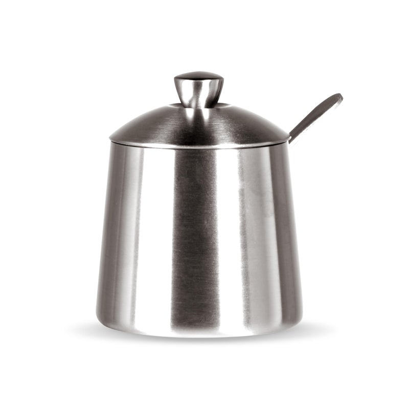 Frieling USA 18/10 Brushed Stainless Steel Sugar Bowl with Lid & Spoon - 10 oz Sugar Container & Dispenser with Pour Spout - Countertop Jar with Spoon Holder for Cubes, Packets & Condiments - Image 2