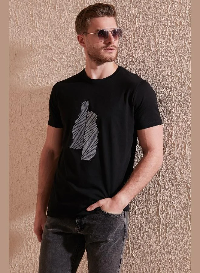 Buratti  Buratti Printed Crew Neck 100% Cotton Slim Fit T Shirt Men's T-Shirt 646B3920 for Men | Best Price UAE