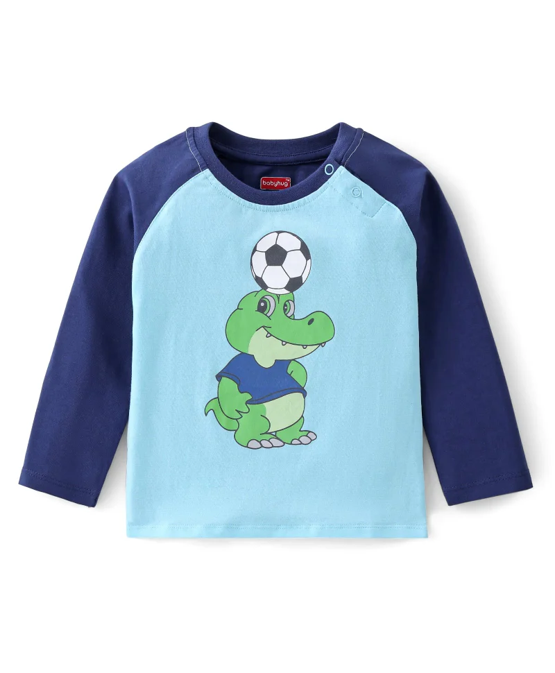 babyhug Babyhug Cotton Knit Full Sleeves T-Shirt with Alligator Graphics Print - Blue