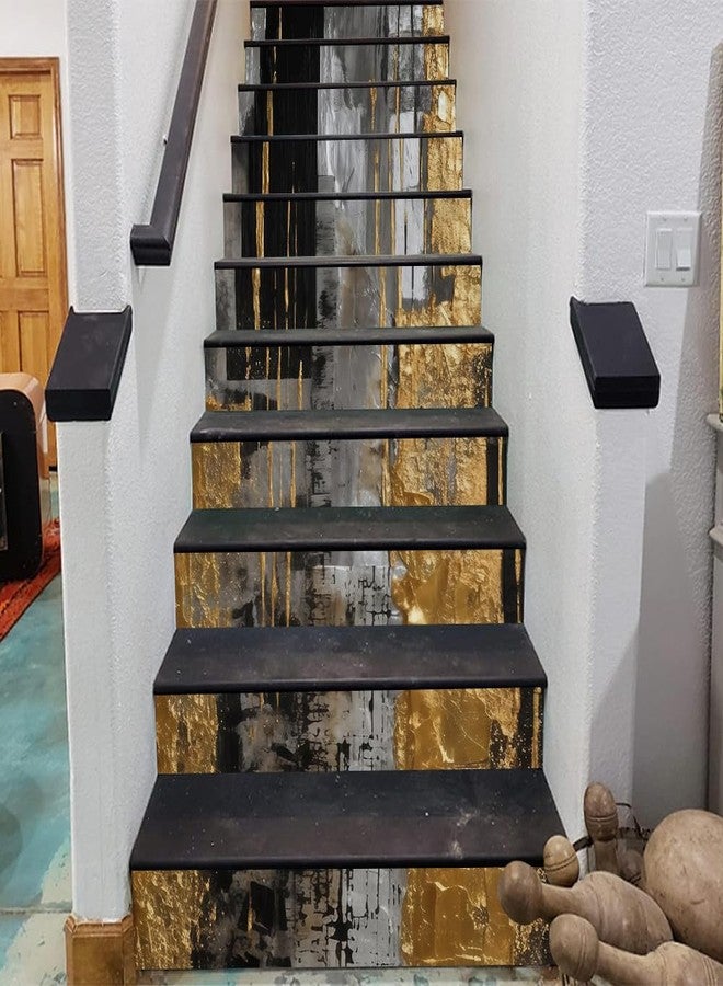 REDAMANCY Abstract Gold Black Grey Geometric Art Peel and Stick Vinyl Stair Riser Decals Staircase Tile Stickers Decor Modern Marble Decoration Self-Adhesive(14 Pcs) - Image 3