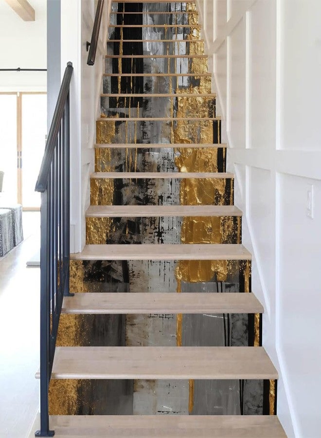 REDAMANCY Abstract Gold Black Grey Geometric Art Peel and Stick Vinyl Stair Riser Decals Staircase Tile Stickers Decor Modern Marble Decoration Self-Adhesive(14 Pcs) - Image 5