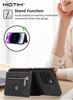 Motim iPhone 15 Crossbody Case with Lanyard Strap, iPhone 15 Leather Case Cover with Wrist Band/ Kickstand /Credit Card Holder, Protective Wallet Leather Handbag, Purse Cover Phone Case for Women Girl  - Image 4