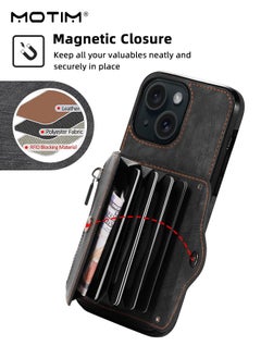 Motim iPhone 15 Crossbody Case with Lanyard Strap, iPhone 15 Leather Case Cover with Wrist Band/ Kickstand /Credit Card Holder, Protective Wallet Leather Handbag, Purse Cover Phone Case for Women Girl  - Image 3