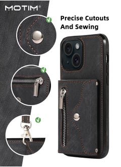 Motim iPhone 15 Crossbody Case with Lanyard Strap, iPhone 15 Leather Case Cover with Wrist Band/ Kickstand /Credit Card Holder, Protective Wallet Leather Handbag, Purse Cover Phone Case for Women Girl  - Image 5