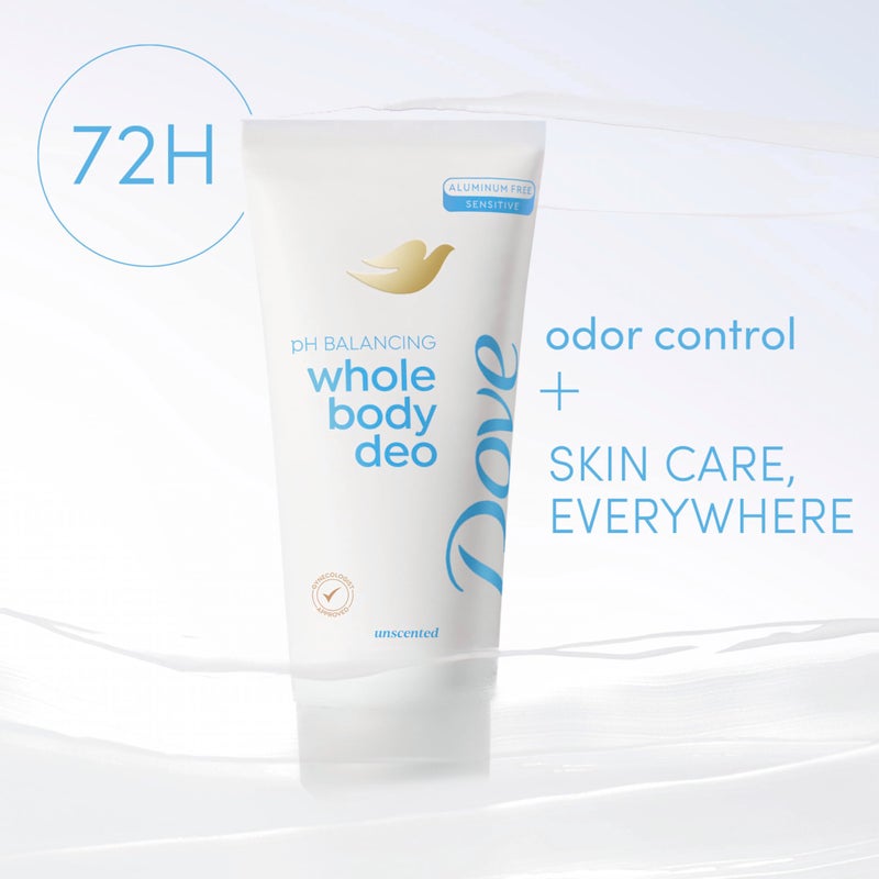 Dove Whole Body Deodorant Aluminum Free pH Balancing Cream Deodorant Unscented for 72h Odor Control 2.5 oz - Image 2