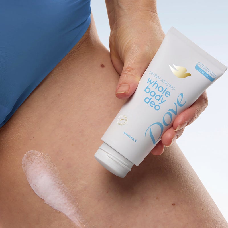 Dove Whole Body Deodorant Aluminum Free pH Balancing Cream Deodorant Unscented for 72h Odor Control 2.5 oz - Image 4