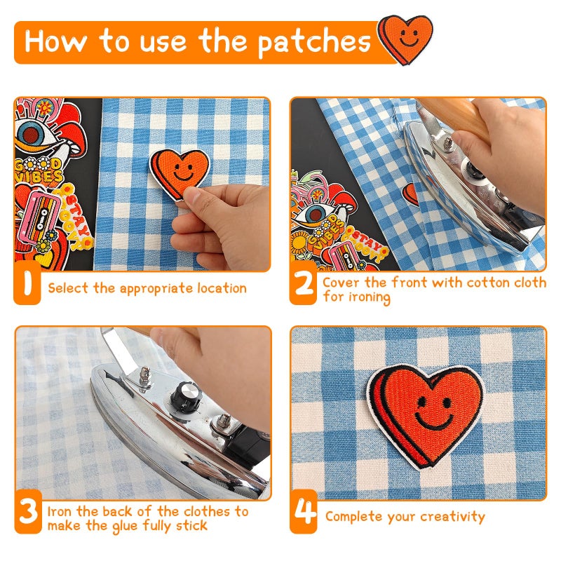 RF-patch 32Pcs Hippie Iron on Patches, Embroidered Girls Iron on/Sew on Patch for Clothes, Hats, Jeans, Dress, Backpacks - Image 3