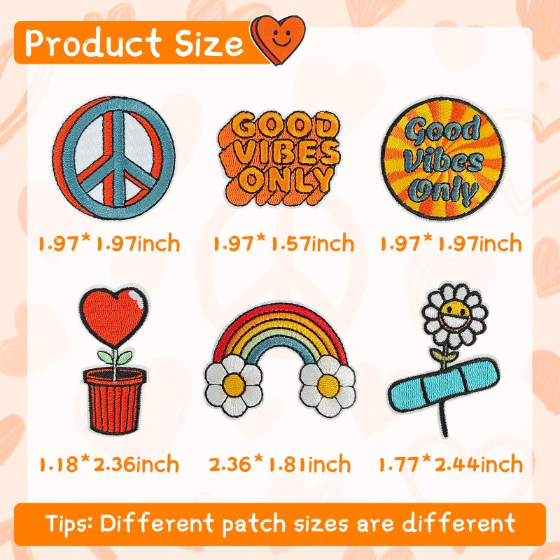 RF-patch 32Pcs Hippie Iron on Patches, Embroidered Girls Iron on/Sew on Patch for Clothes, Hats, Jeans, Dress, Backpacks - Image 2