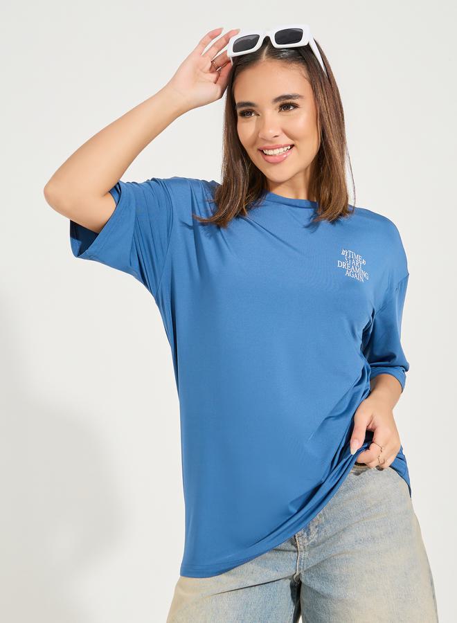 Styli Oversized Start Dreaming Slogan T-Shirt with Dropped Shoulder  - Image 1