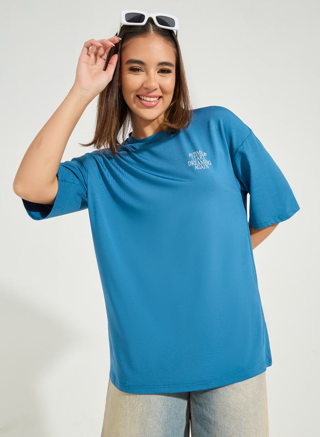 Styli Oversized Start Dreaming Slogan T-Shirt with Dropped Shoulder  - Image 2