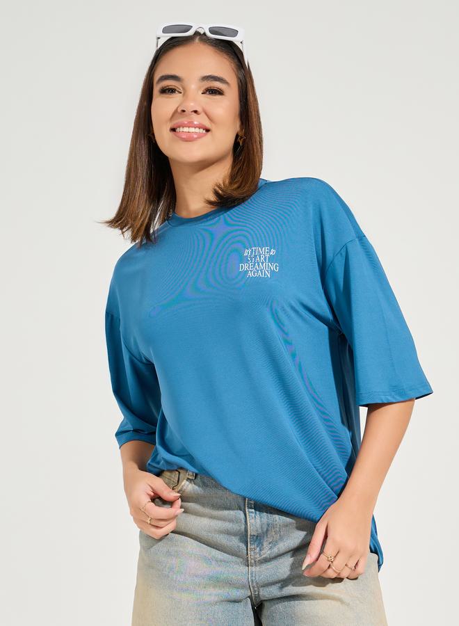 Styli Oversized Start Dreaming Slogan T-Shirt with Dropped Shoulder  - Image 3